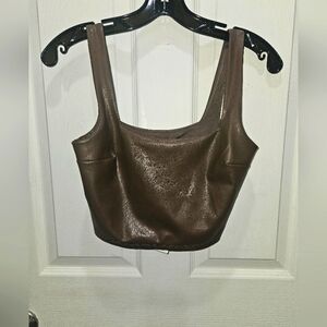 NWT EXPRESS BODY CONTOUR TAUPE FAUX LEATHER CROP TANK